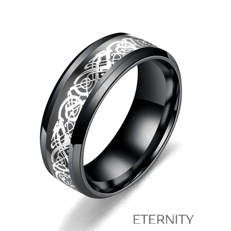 Anillo plateado y negro con diseño grabado moderno Anillos Negro 10 Acero Inoxidable  ETERNITY