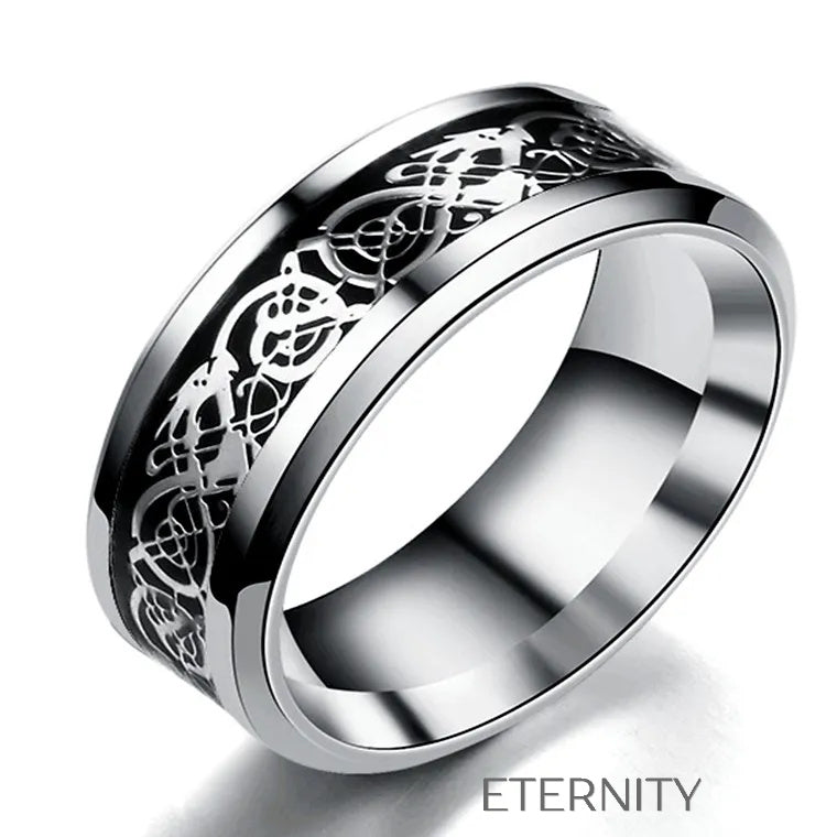 Anillo plateado y negro con diseño grabado moderno Anillos Negro 10 Acero Inoxidable  ETERNITY