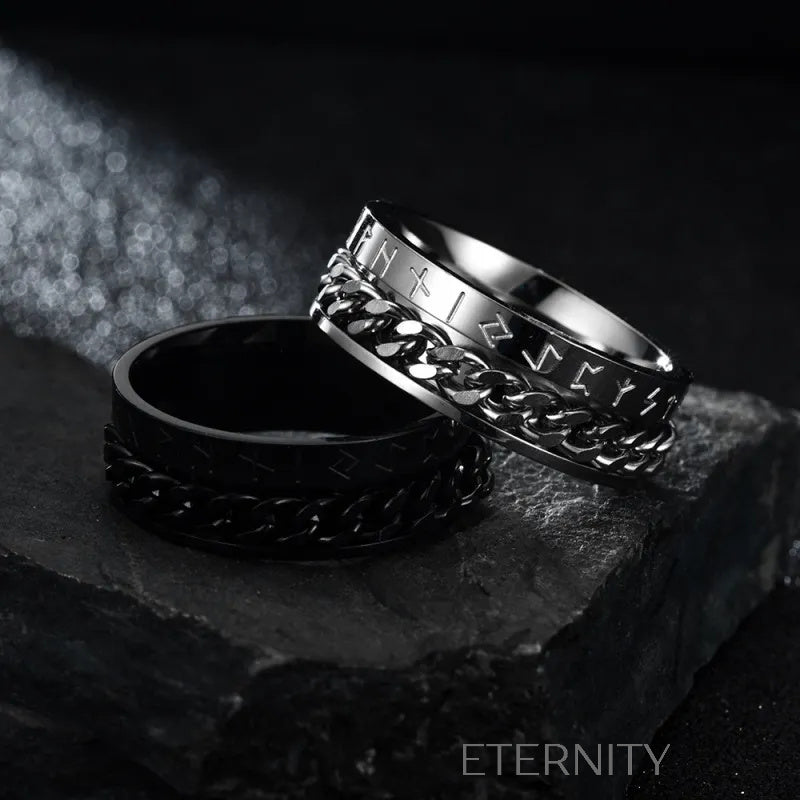 Anillo Nórdico Giratorio  Anillos Negro 10 Acero Inoxidable  ETERNITY
