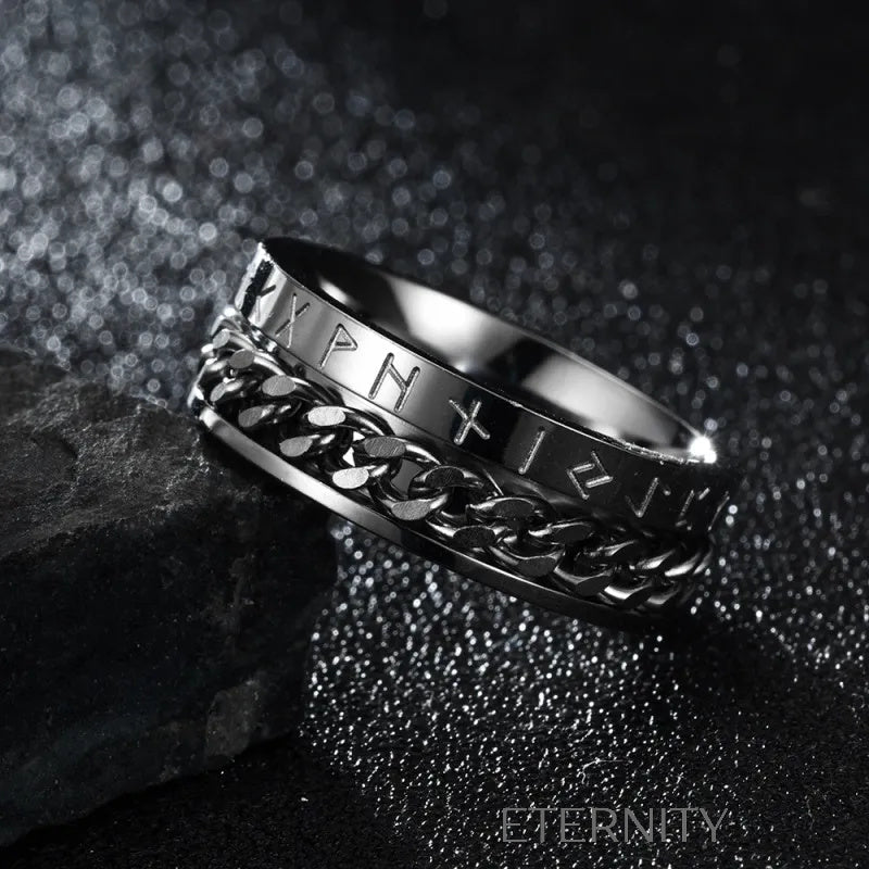 Anillo Nórdico Giratorio  Anillos Negro 10 Acero Inoxidable  ETERNITY