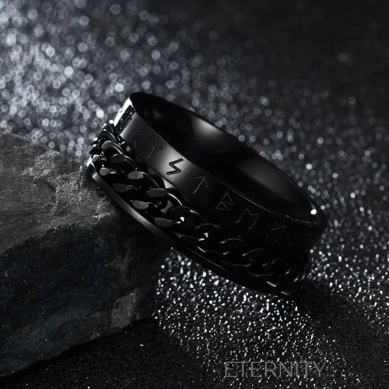Anillo Nórdico Giratorio  Anillos Negro 10 Acero Inoxidable  ETERNITY