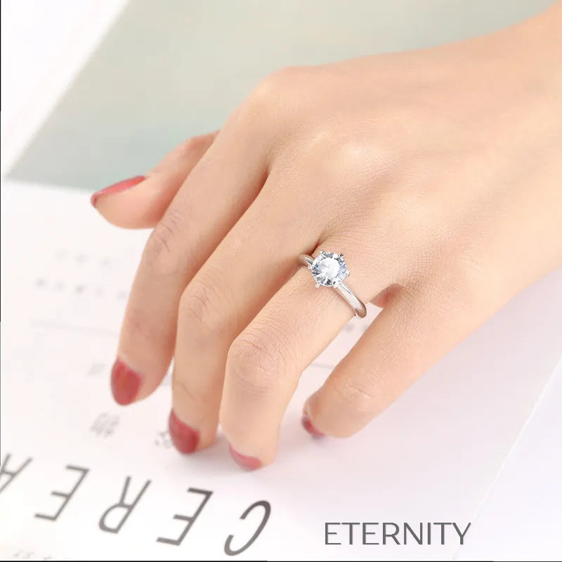 Anillo Solitario Eternal Promise con Cristal de Corte Brillante en Gold y Silver  Anillos Plateado 7 Acero Inoxidable  ETERNITY