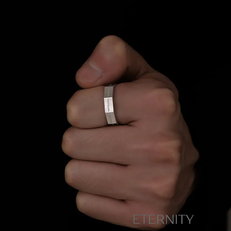 Anillo Virtue & Wisdom Hexagonal de Acero Cepillado  Anillos Plateado Ajustable Acero Inoxidable  ETERNITY