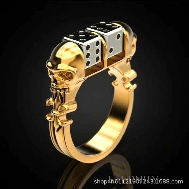 Anillo Calaveras Dados  Anillos Dorado 10 Acero Inoxidable  ETERNITY