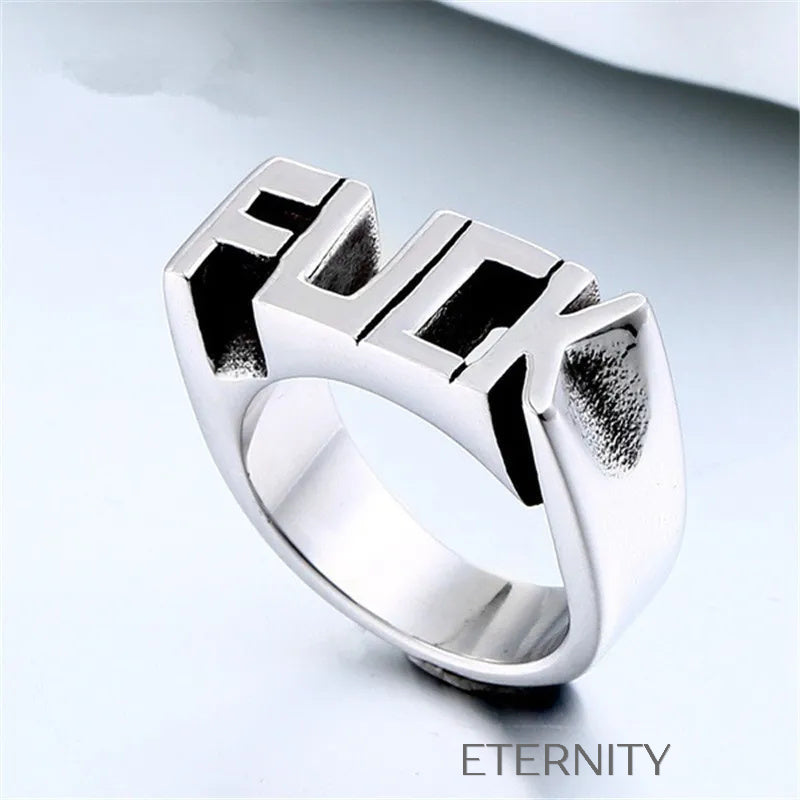 Anillo Rebel Statement con Tipografía Escultural en Gold y Silver  Anillos Plateado 10 Acero Inoxidable  ETERNITY