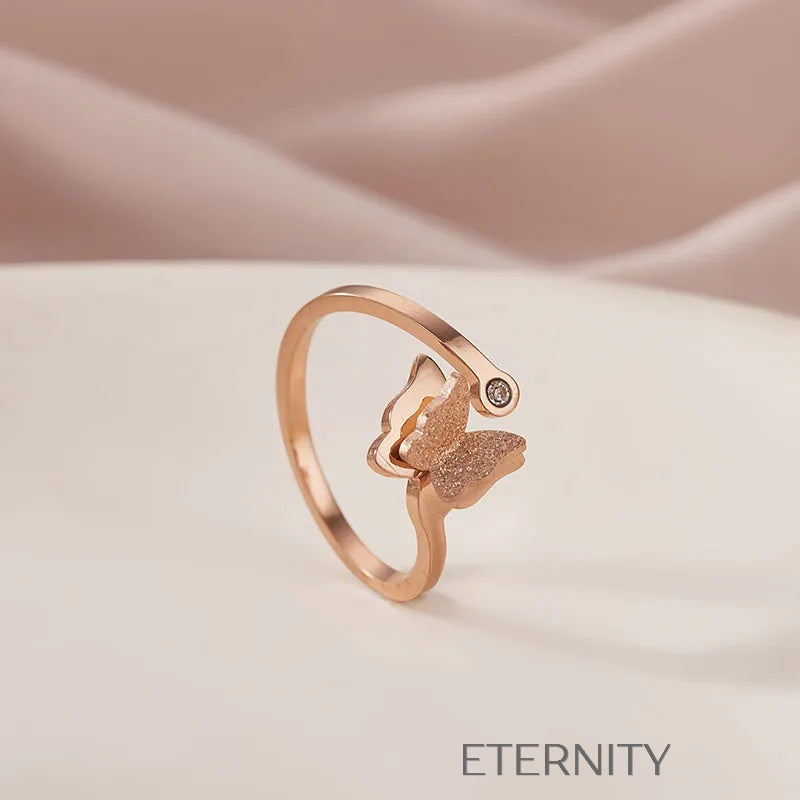 Anillo de Mariposa Ajustable con Circones  Anillos Dorado Unica Acero Inoxidable  ETERNITY
