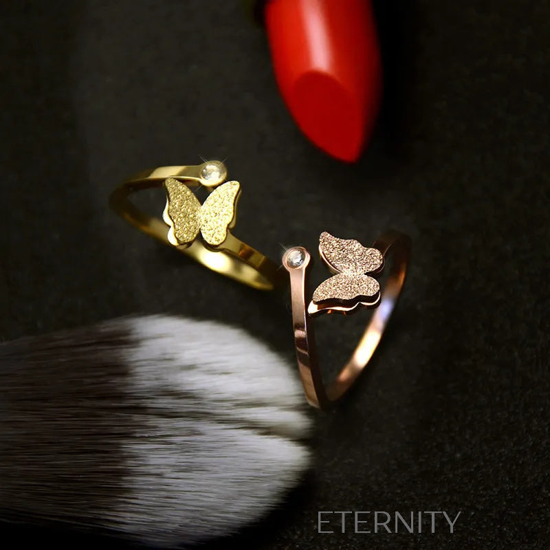 Anillo de Mariposa Ajustable con Circones  Anillos Dorado Unica Acero Inoxidable  ETERNITY