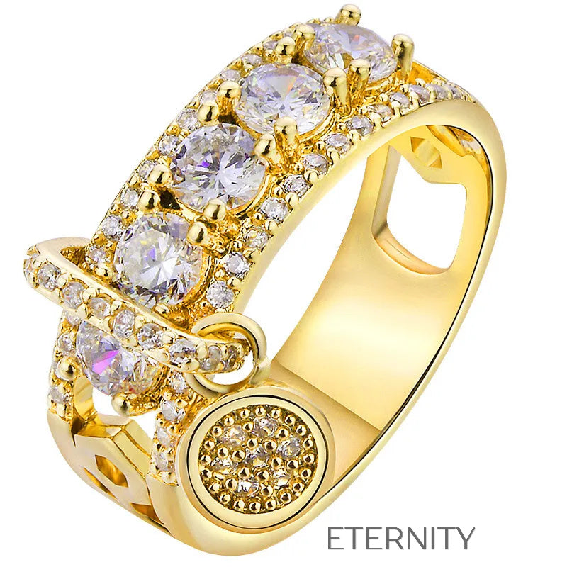 Anillos de Lujo con Números Romanos y Dije de Cristal  Anillos Dorado 7 Acero Inoxidable  ETERNITY