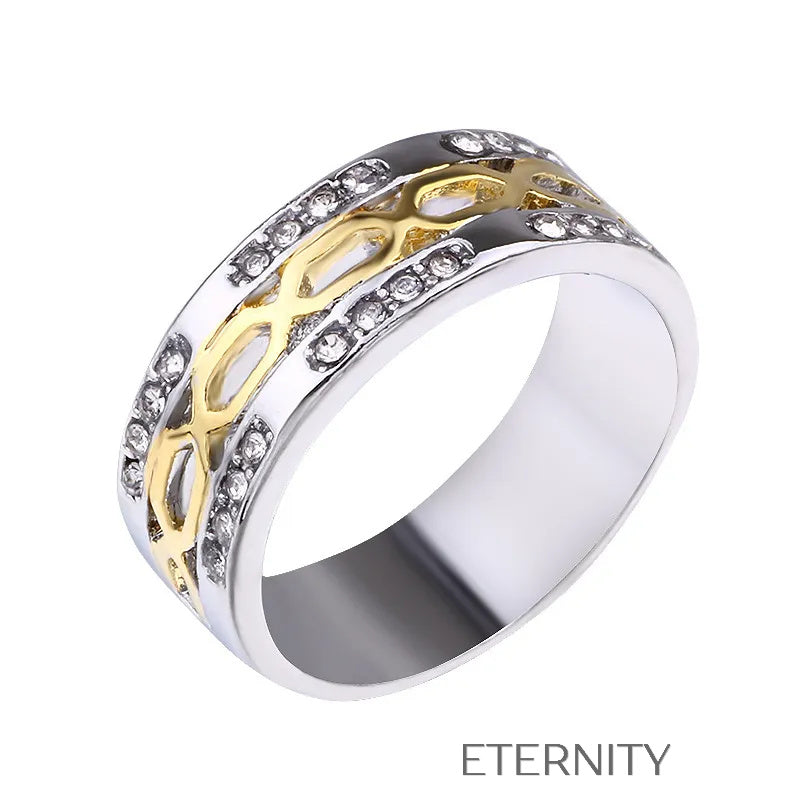 Anillo Bicolor Geométrico  Anillos Dorado/Plateado 10 Acero Inoxidable  ETERNITY