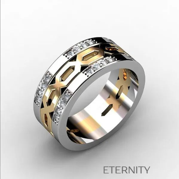 Anillo Bicolor Geométrico  Anillos Dorado/Plateado 10 Acero Inoxidable  ETERNITY