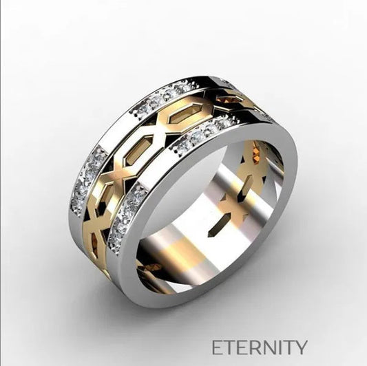Anillo Bicolor Geométrico  Anillos Dorado/Plateado 10 Acero Inoxidable  ETERNITY