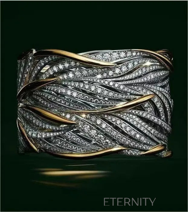 Anillo dorado y plateado con incrustaciones de cristal Anillos Diamante 7 Acero Inoxidable  ETERNITY