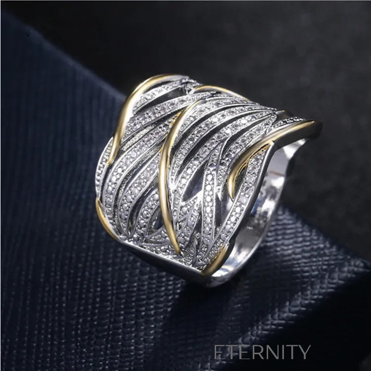 Anillo dorado y plateado con incrustaciones de cristal Anillos Diamante 7 Acero Inoxidable  ETERNITY