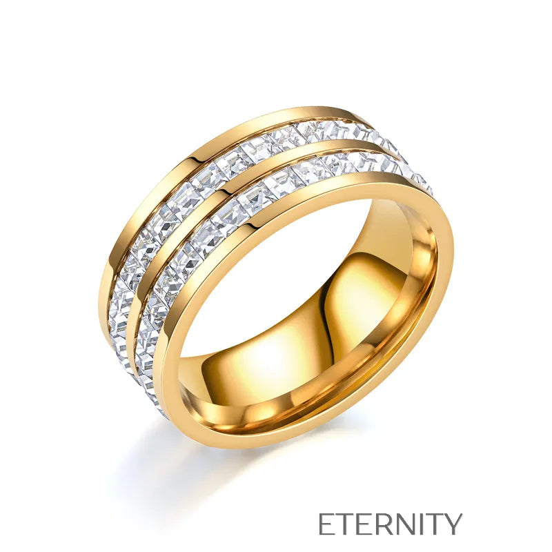 Anillos Diamond  con Cristales en Engaste de Canal  Anillos Dorado 8 Acero Inoxidable  ETERNITY