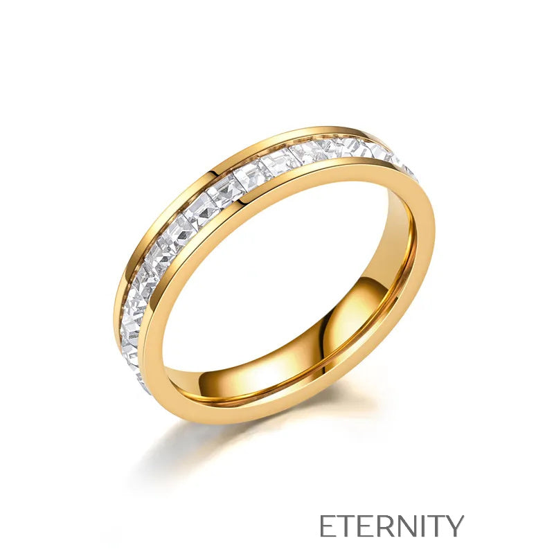 Anillos Diamond  con Cristales en Engaste de Canal  Anillos Dorado 8 Acero Inoxidable  ETERNITY