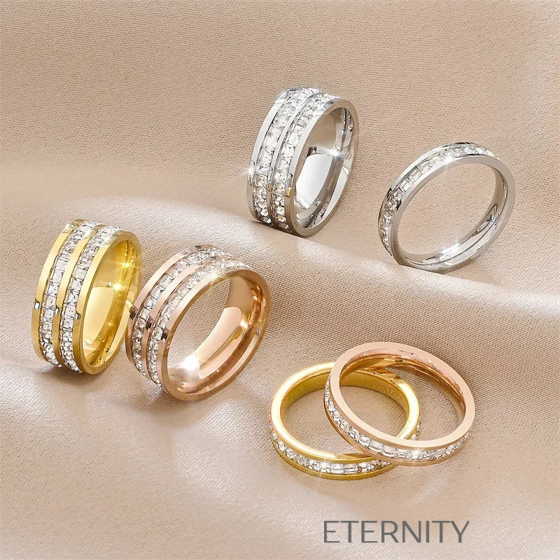 Anillos Diamond  con Cristales en Engaste de Canal  Anillos Dorado 8 Acero Inoxidable  ETERNITY