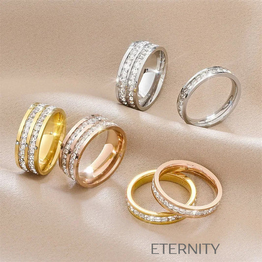 Anillos Diamond  con Cristales en Engaste de Canal  Anillos Dorado 8 Acero Inoxidable  ETERNITY