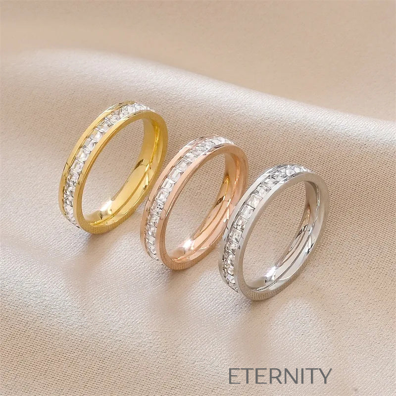 Anillos Diamond  con Cristales en Engaste de Canal  Anillos Dorado 8 Acero Inoxidable  ETERNITY