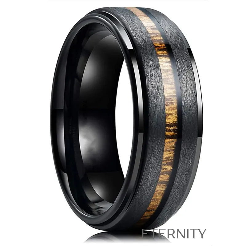 Anillo negro con incrustación de madera elegante Anillos Negro 10 Acero Inoxidable  ETERNITY