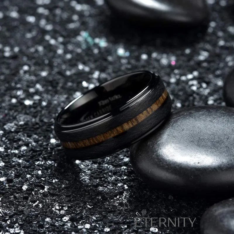 Anillo negro con incrustación de madera elegante Anillos Negro 10 Acero Inoxidable  ETERNITY