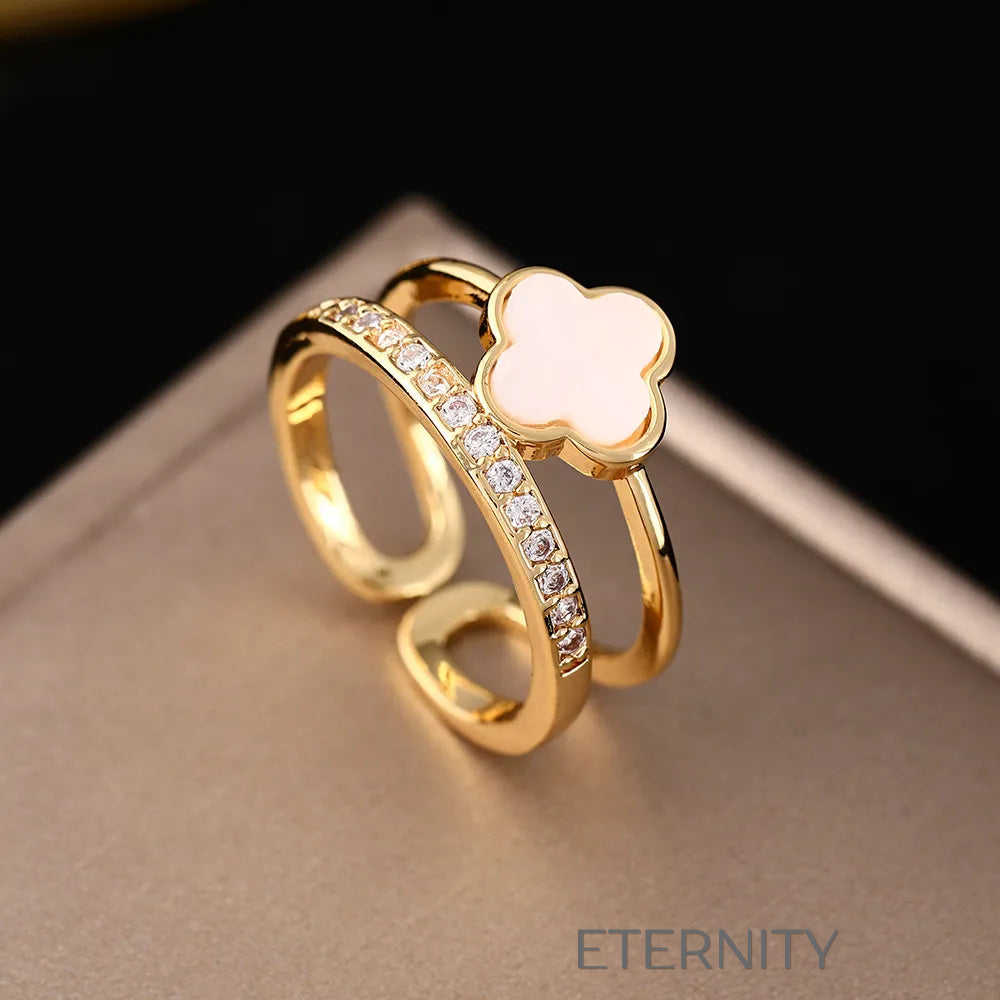 Anillo Ajustable Lucky Clover con Cristales y Esmalte  Anillos Dorado Unica Acero Inoxidable  ETERNITY