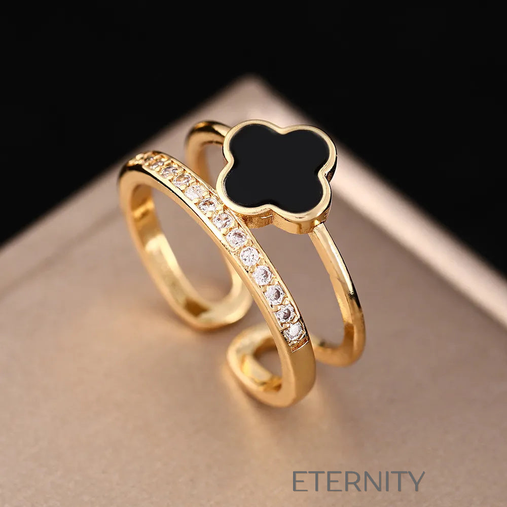 Anillo Ajustable Lucky Clover con Cristales y Esmalte  Anillos Dorado Unica Acero Inoxidable  ETERNITY
