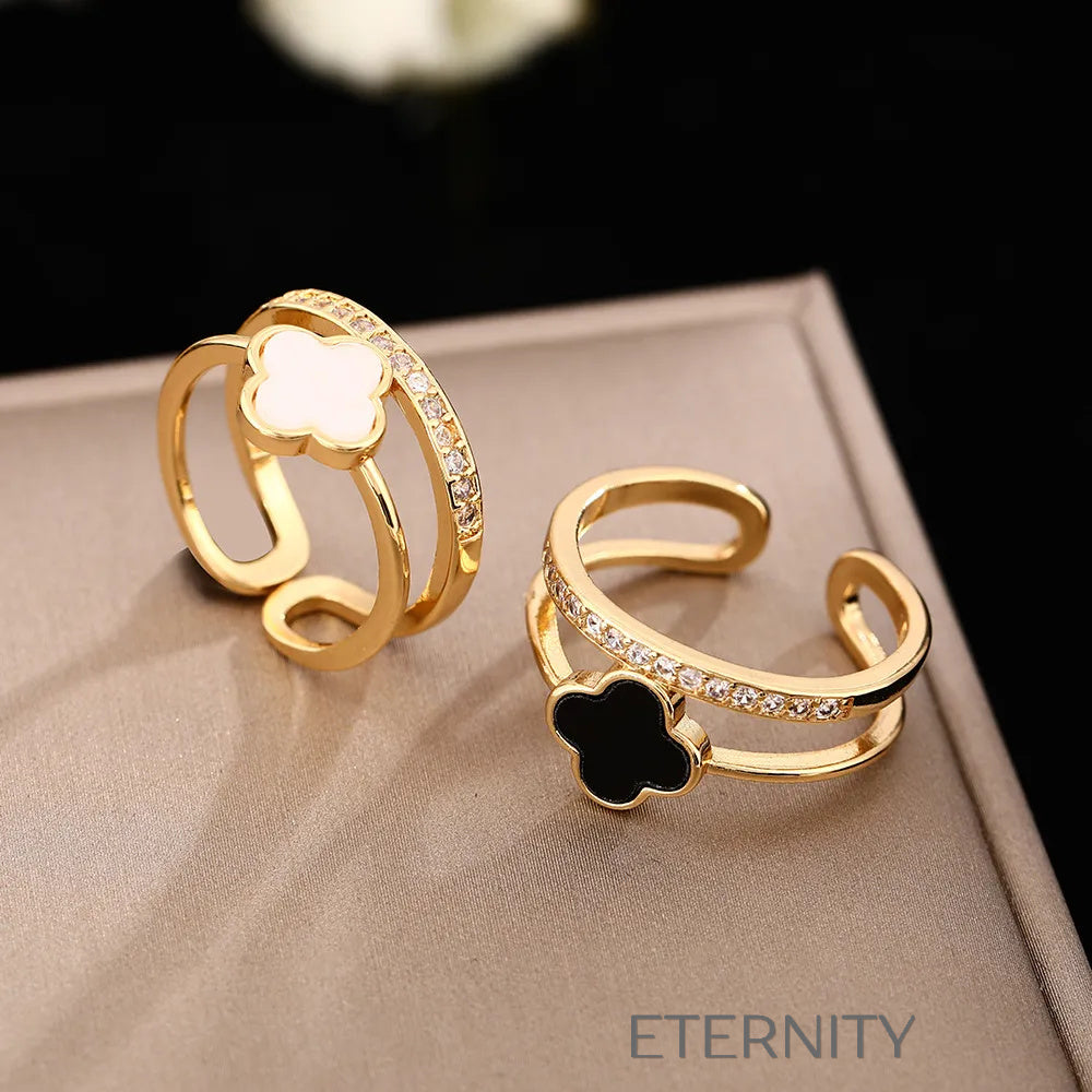 Anillo Ajustable Lucky Clover con Cristales y Esmalte  Anillos Dorado Unica Acero Inoxidable  ETERNITY