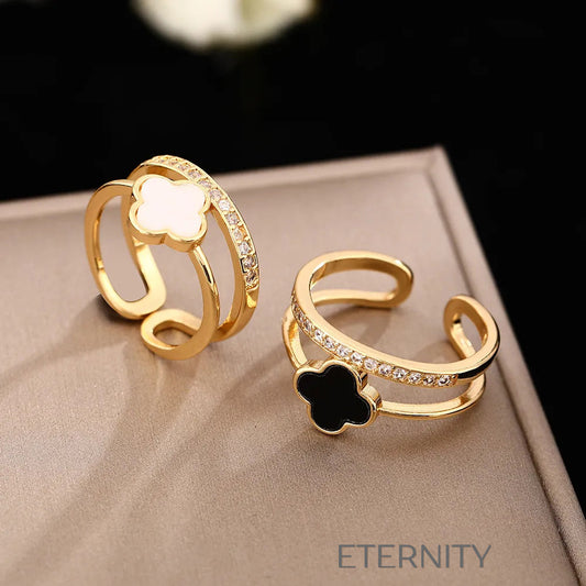 Anillo Ajustable Lucky Clover con Cristales y Esmalte  Anillos Dorado Unica Acero Inoxidable  ETERNITY