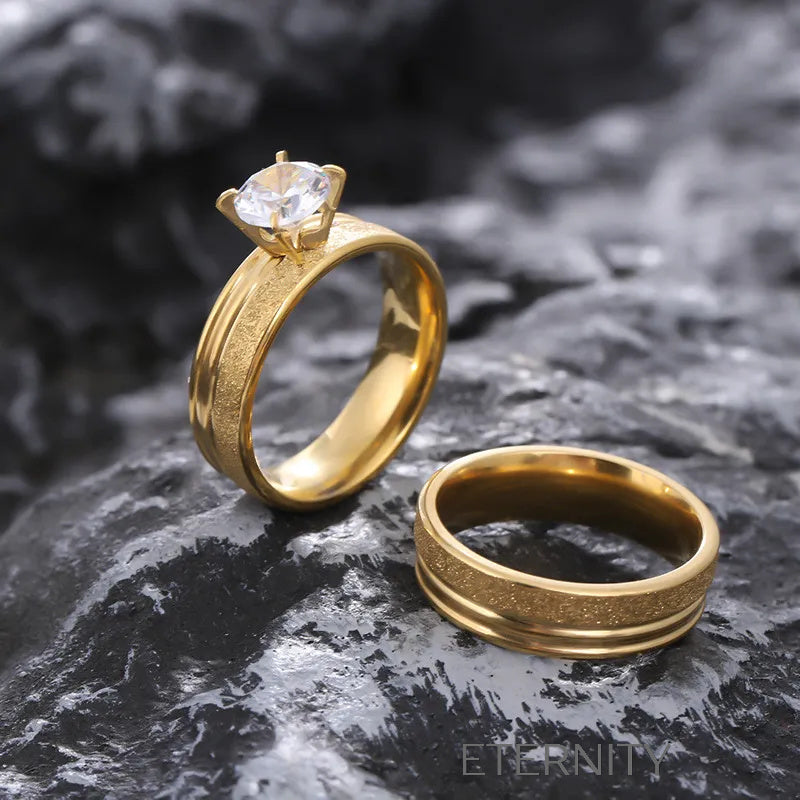 Anillo Stellar Solitaire con Cristal y Textura  Anillos Dorado 7 Acero Inoxidable  ETERNITY