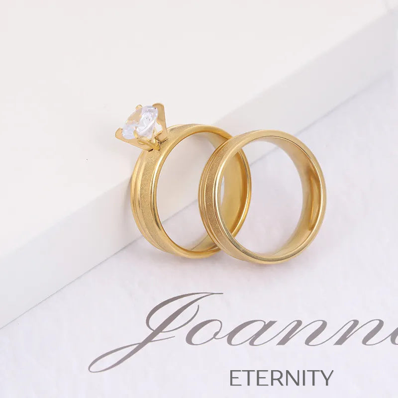 Anillo Stellar Solitaire con Cristal y Textura  Anillos Dorado 7 Acero Inoxidable  ETERNITY