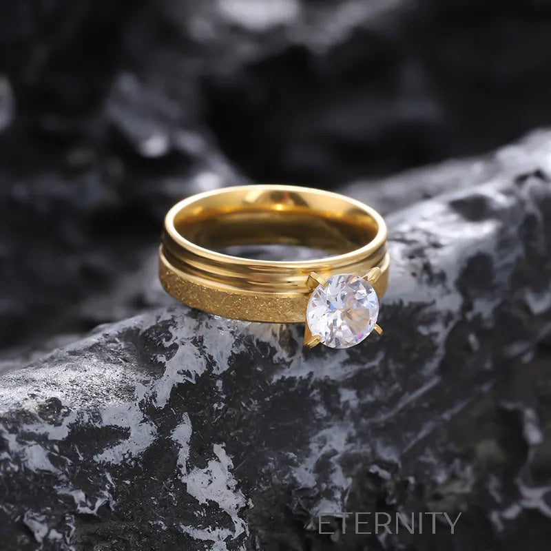 Anillo Stellar Solitaire con Cristal y Textura  Anillos Dorado 7 Acero Inoxidable  ETERNITY