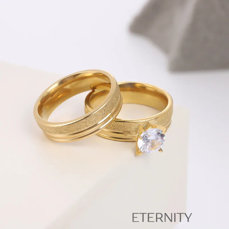 Anillo Stellar Solitaire con Cristal y Textura  Anillos Dorado 7 Acero Inoxidable  ETERNITY