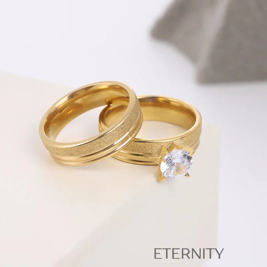 Anillo Stellar Solitaire con Cristal y Textura  Anillos Dorado 7 Acero Inoxidable  ETERNITY