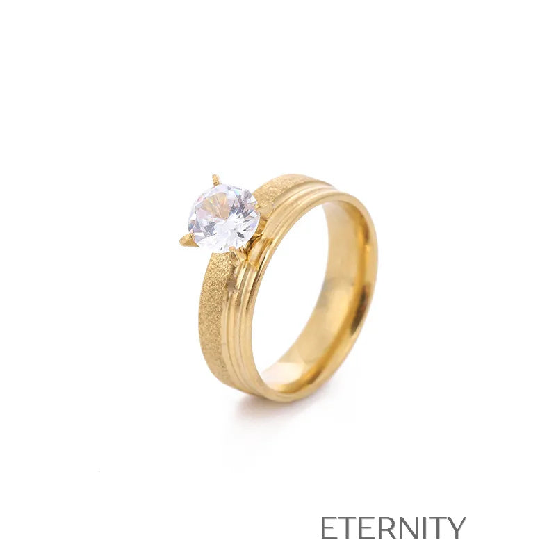 Anillo Stellar Solitaire con Cristal y Textura  Anillos Dorado 7 Acero Inoxidable  ETERNITY