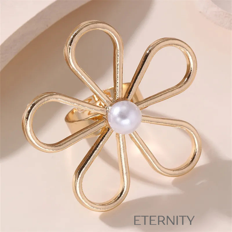 Anillos dorados con perlas y diseños naturales Anillos Dorado Unica Acero Inoxidable  ETERNITY