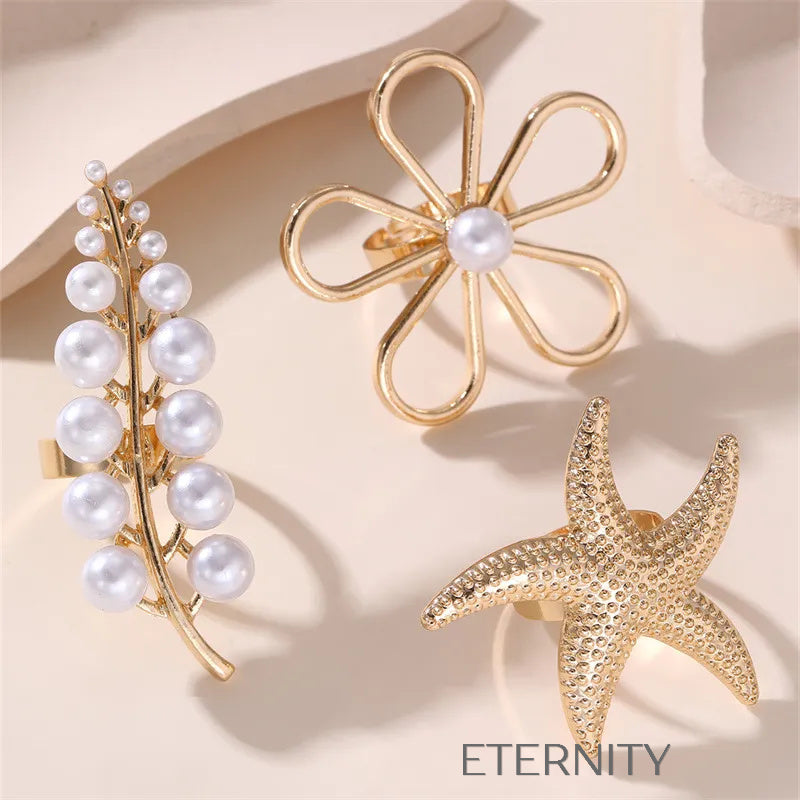 Anillos dorados con perlas y diseños naturales Anillos Dorado Unica Acero Inoxidable  ETERNITY
