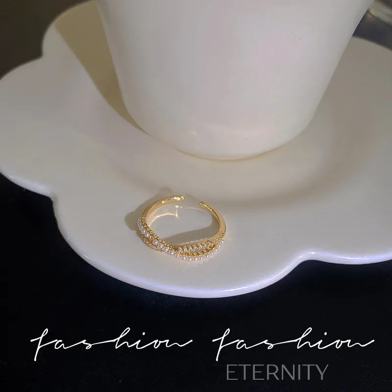 Anillos Ajustables de Lujo con Cristales y Detalles Nacarados  Anillos Dorado Ajustable Acero Inoxidable  ETERNITY