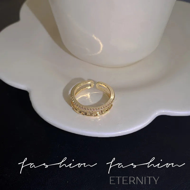 Anillos Ajustables de Lujo con Cristales y Detalles Nacarados  Anillos Dorado Ajustable Acero Inoxidable  ETERNITY