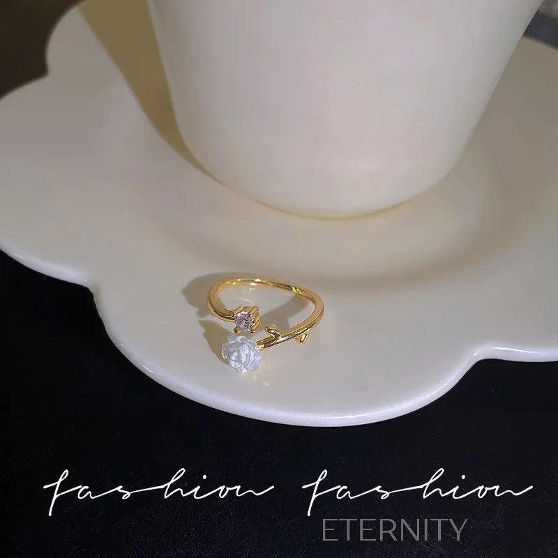 Anillos Ajustables de Lujo con Cristales y Detalles Nacarados  Anillos Dorado Ajustable Acero Inoxidable  ETERNITY