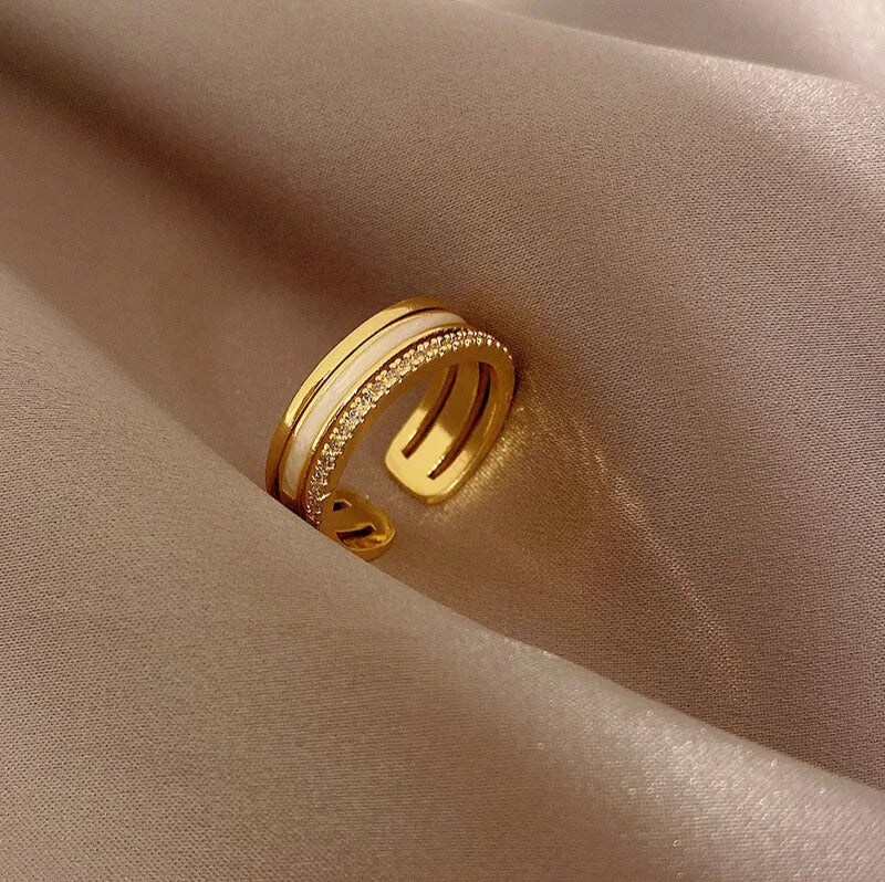 Anillos Ajustables de Lujo con Cristales y Detalles Nacarados  Anillos Dorado Ajustable Acero Inoxidable  ETERNITY