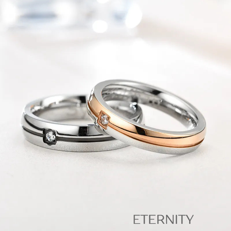Anillos Radiant Bands para Pareja en Acero y Circones  Anillos Plateado 7 Acero Inoxidable  ETERNITY