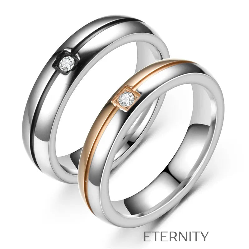 Anillos Radiant Bands para Pareja en Acero y Circones  Anillos Plateado 7 Acero Inoxidable  ETERNITY