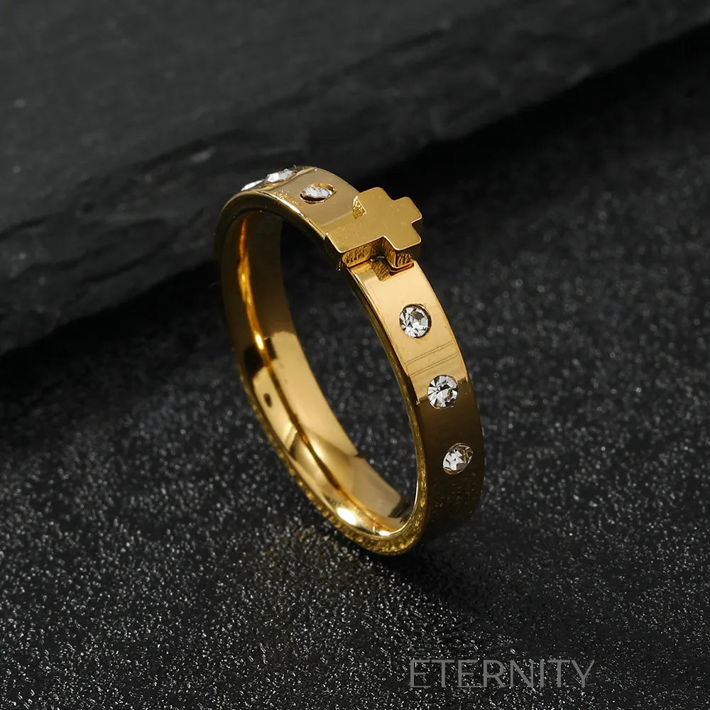 Anillo Cruz Circones  Anillos Dorado 6 Acero Inoxidable  ETERNITY