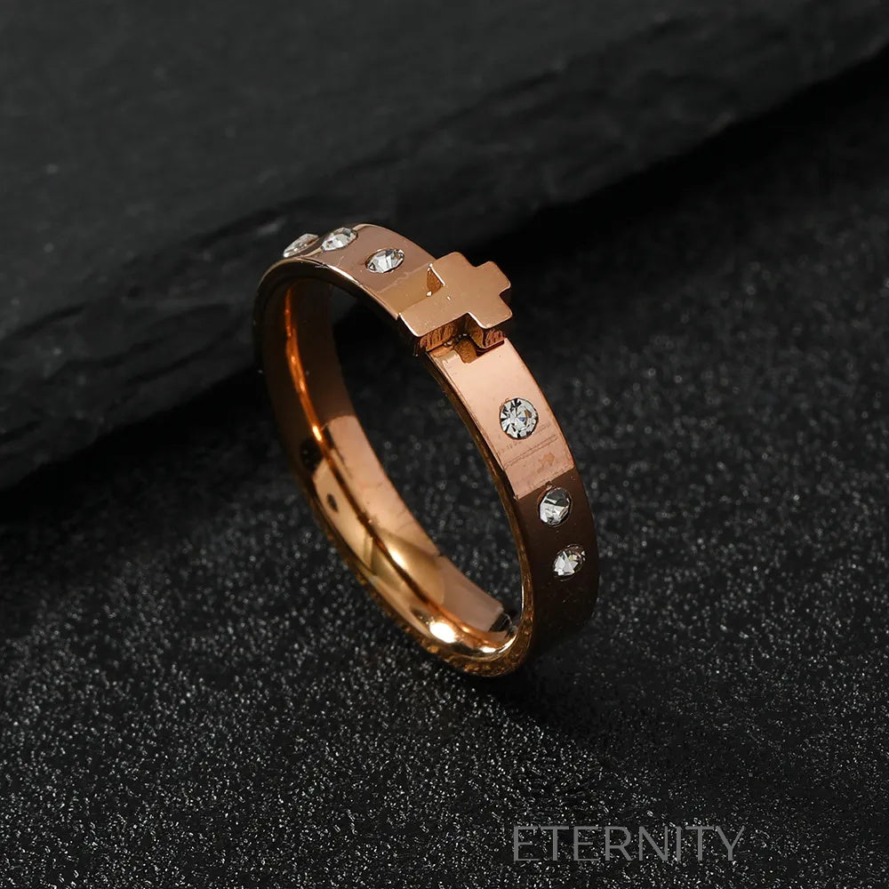 Anillo Cruz Circones  Anillos Dorado 6 Acero Inoxidable  ETERNITY