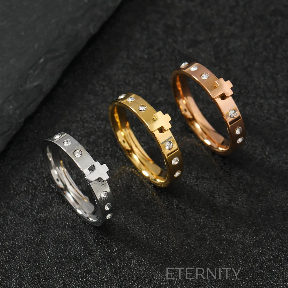Anillo Cruz Circones  Anillos Dorado 6 Acero Inoxidable  ETERNITY