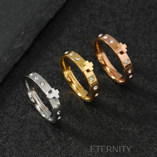 Anillo Cruz Circones  Anillos Dorado 6 Acero Inoxidable  ETERNITY