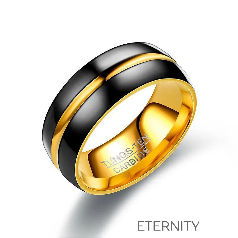 Anillos de Tungsteno Bitono Negro y Oro Eternal Eclipse  Anillos Dorado 10 Acero Inoxidable  ETERNITY