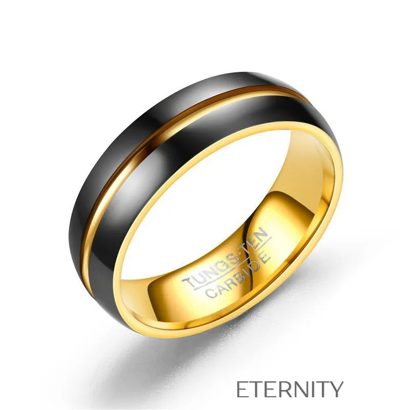 Anillos de Tungsteno Bitono Negro y Oro Eternal Eclipse  Anillos Dorado 10 Acero Inoxidable  ETERNITY