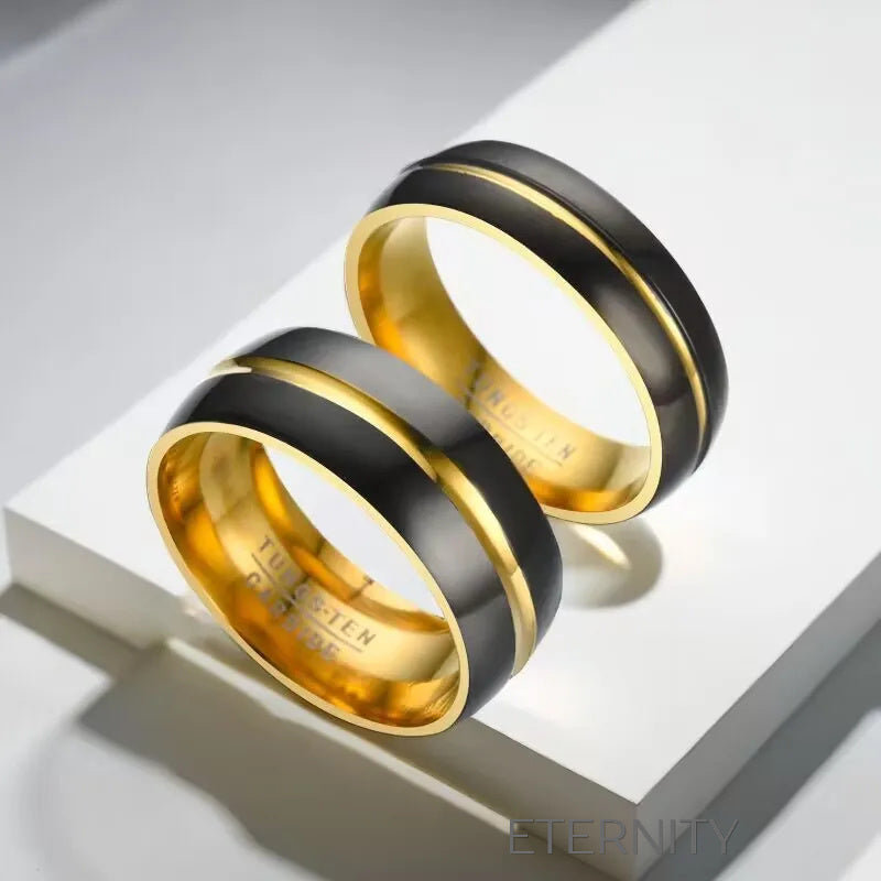 Anillos de Tungsteno Bitono Negro y Oro Eternal Eclipse  Anillos Dorado 10 Acero Inoxidable  ETERNITY