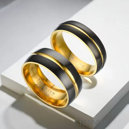 Anillos de Tungsteno Bitono Negro y Oro Eternal Eclipse  Anillos Dorado 10 Acero Inoxidable  ETERNITY